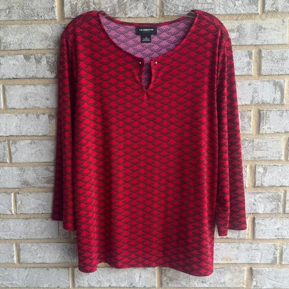 Liz Claiborne Career 3/4 Sleeve Stretch Black/Red Blouse Women's Size XL